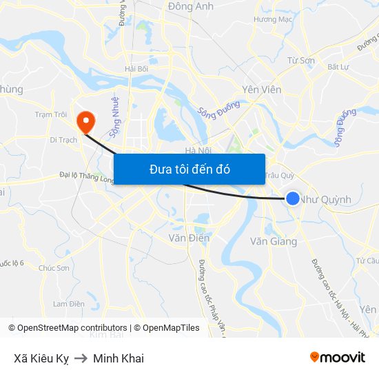 Xã Kiêu Kỵ to Minh Khai map