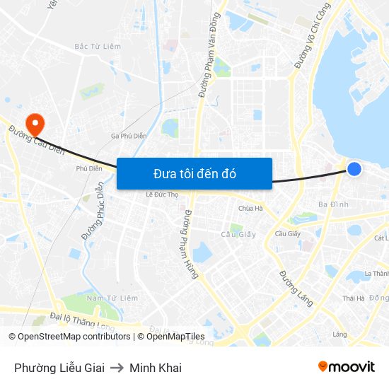 Phường Liễu Giai to Minh Khai map