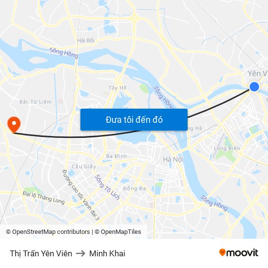 Thị Trấn Yên Viên to Minh Khai map