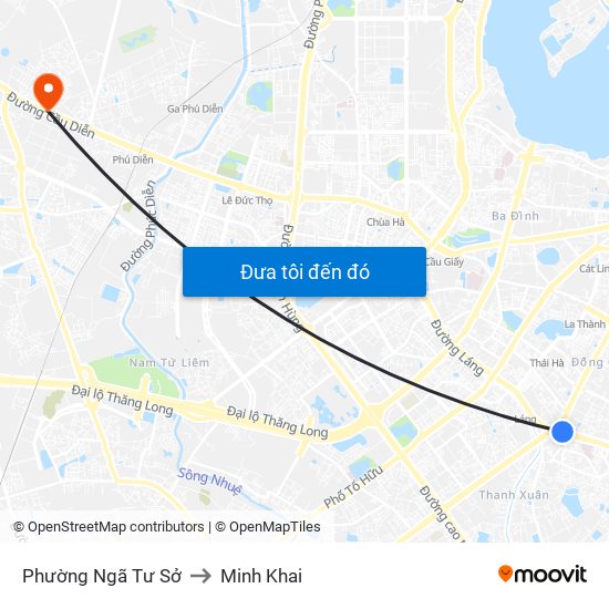 Phường Ngã Tư Sở to Minh Khai map