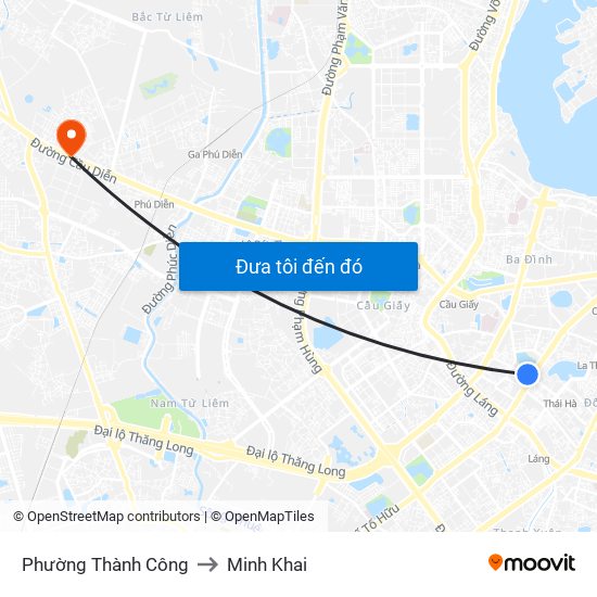 Phường Thành Công to Minh Khai map