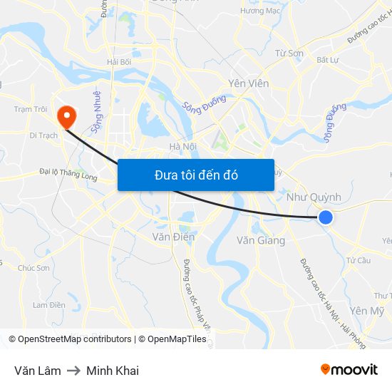 Văn Lâm to Minh Khai map