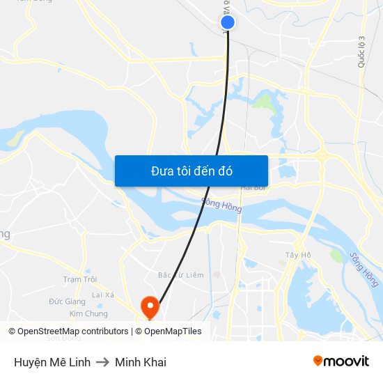 Huyện Mê Linh to Minh Khai map