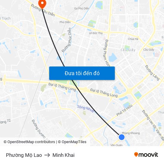 Phường Mộ Lao to Minh Khai map