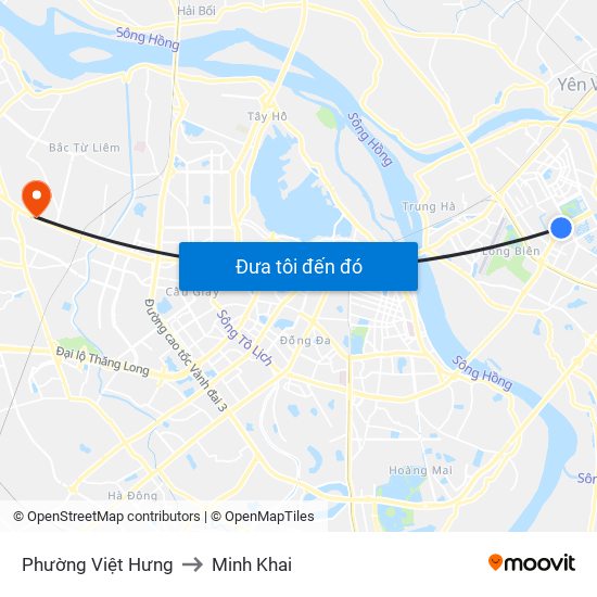 Phường Việt Hưng to Minh Khai map