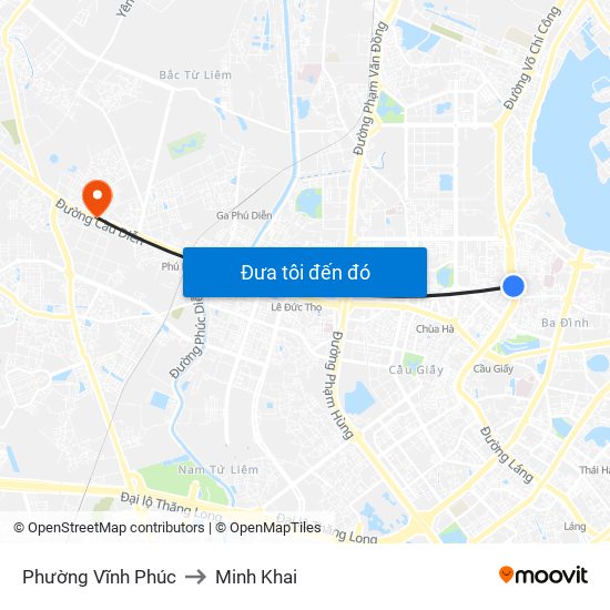 Phường Vĩnh Phúc to Minh Khai map