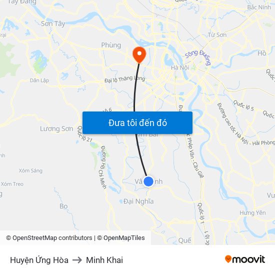 Huyện Ứng Hòa to Minh Khai map