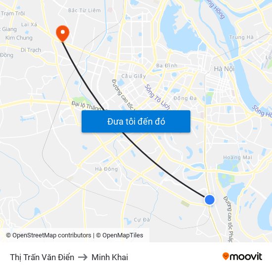 Thị Trấn Văn Điển to Minh Khai map