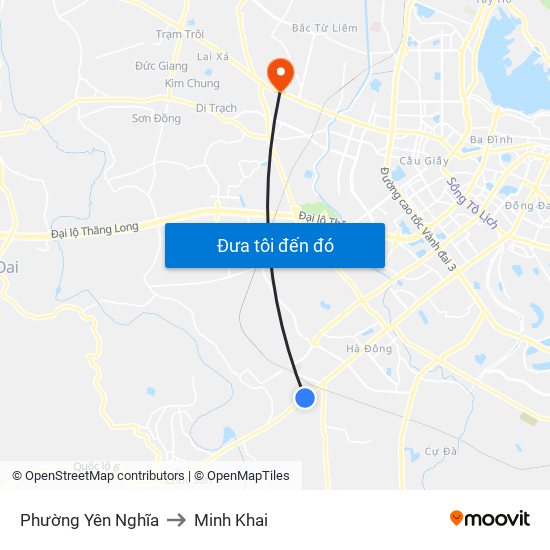 Phường Yên Nghĩa to Minh Khai map