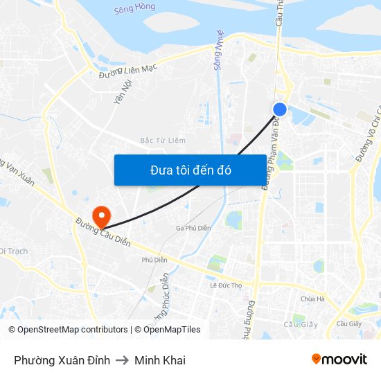 Phường Xuân Đỉnh to Minh Khai map