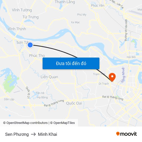 Sen Phương to Minh Khai map