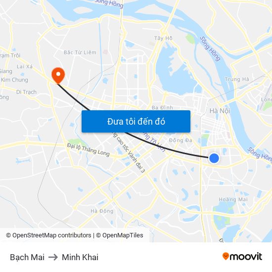 Bạch Mai to Minh Khai map