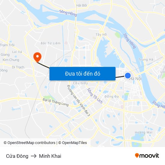 Cửa Đông to Minh Khai map