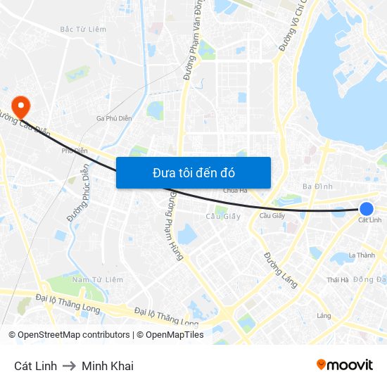 Cát Linh to Minh Khai map