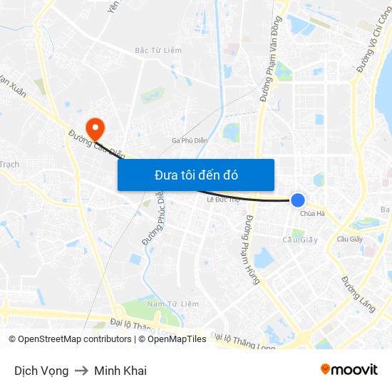 Dịch Vọng to Minh Khai map