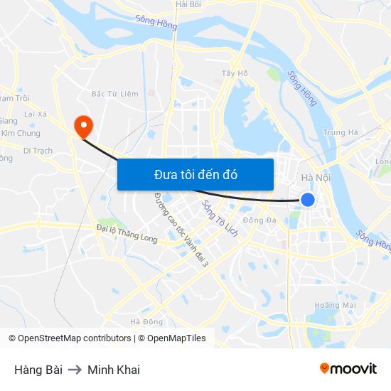 Hàng Bài to Minh Khai map