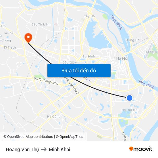 Hoàng Văn Thụ to Minh Khai map