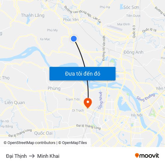 Đại Thịnh to Minh Khai map