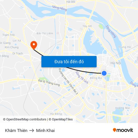 Khâm Thiên to Minh Khai map