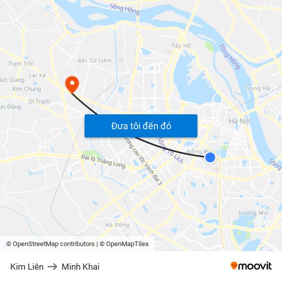 Kim Liên to Minh Khai map
