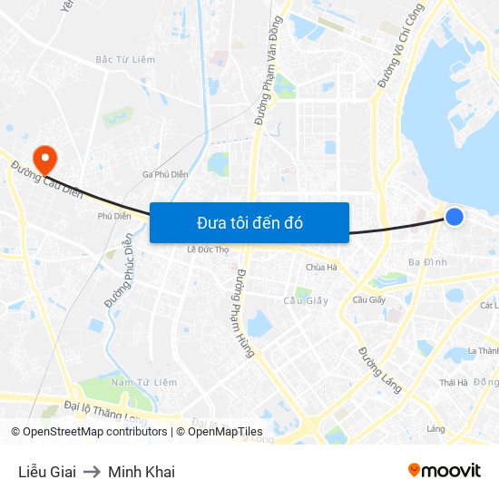 Liễu Giai to Minh Khai map