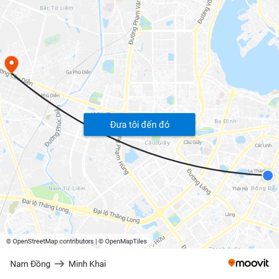 Nam Đồng to Minh Khai map
