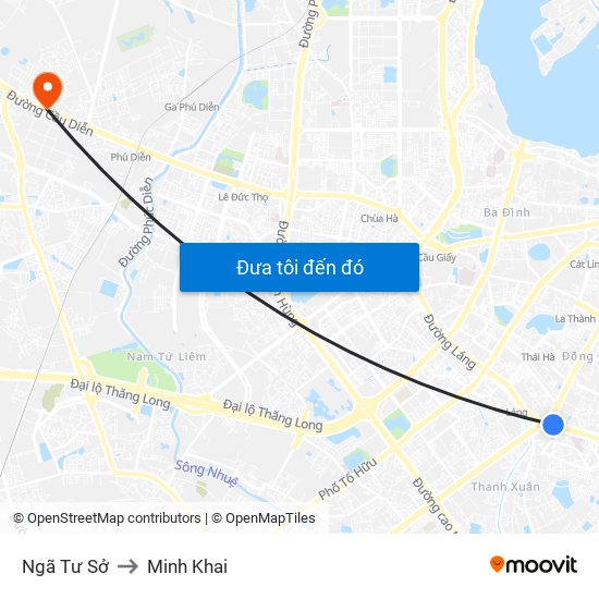 Ngã Tư Sở to Minh Khai map