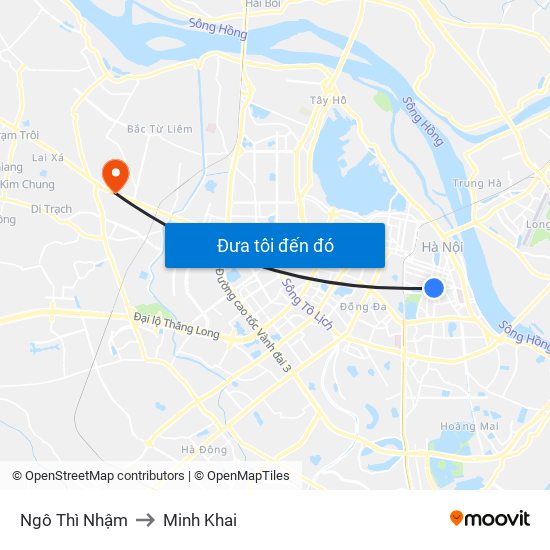 Ngô Thì Nhậm to Minh Khai map