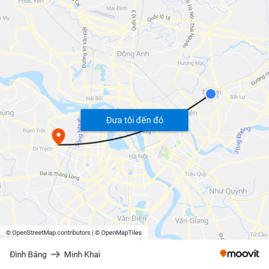 Đình Bảng to Minh Khai map