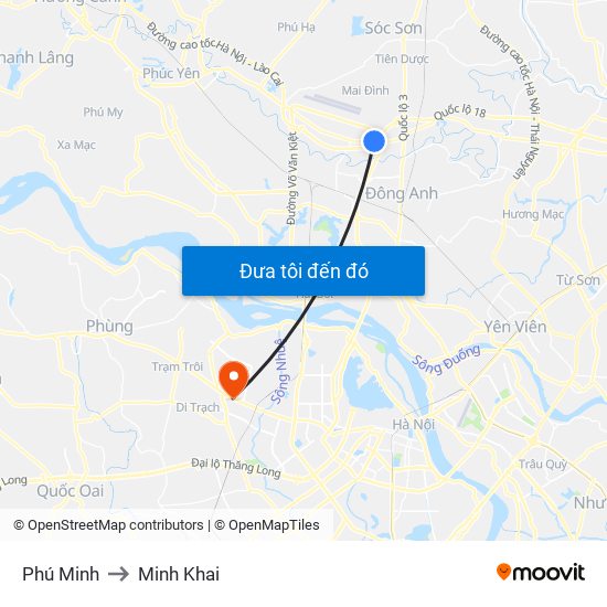 Phú Minh to Minh Khai map