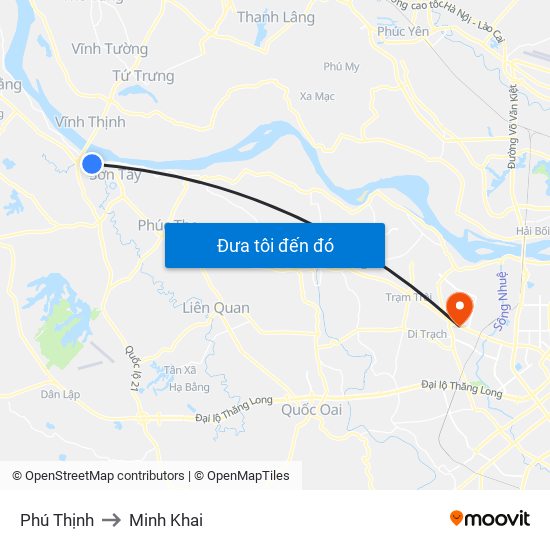 Phú Thịnh to Minh Khai map