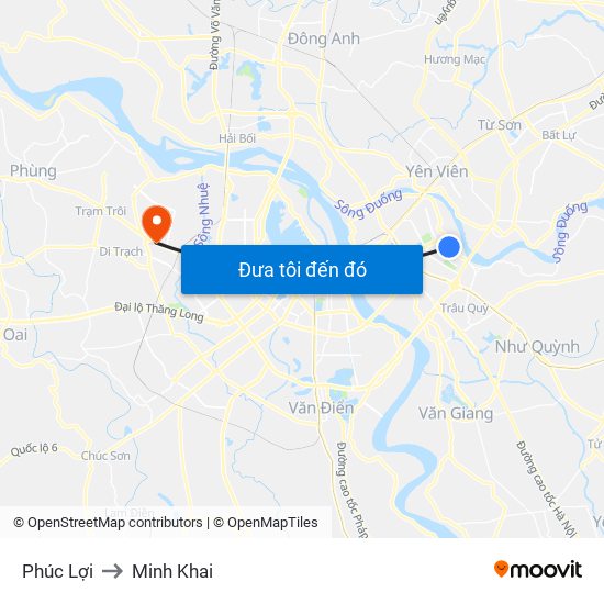 Phúc Lợi to Minh Khai map