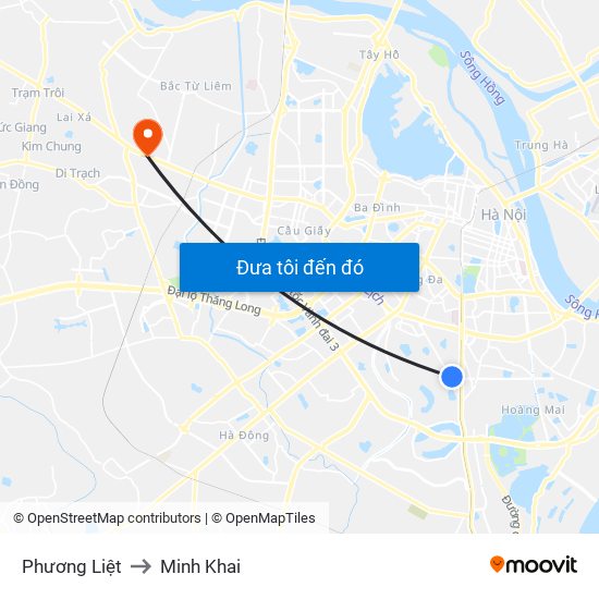 Phương Liệt to Minh Khai map