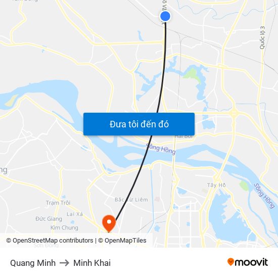 Quang Minh to Minh Khai map