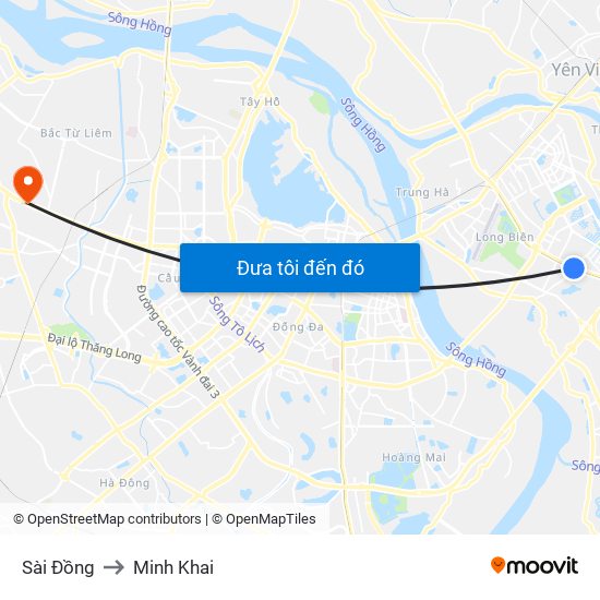 Sài Đồng to Minh Khai map