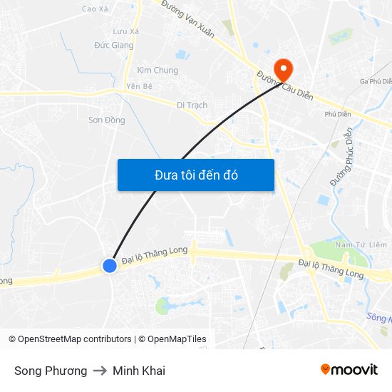 Song Phương to Minh Khai map