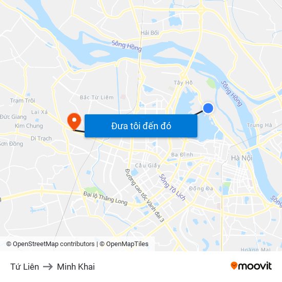 Tứ Liên to Minh Khai map