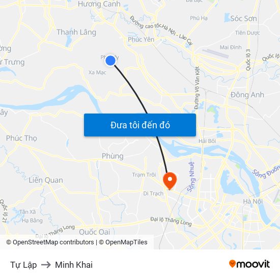 Tự Lập to Minh Khai map