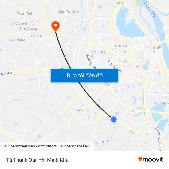 Tả Thanh Oai to Minh Khai map