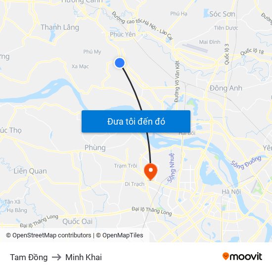 Tam Đồng to Minh Khai map