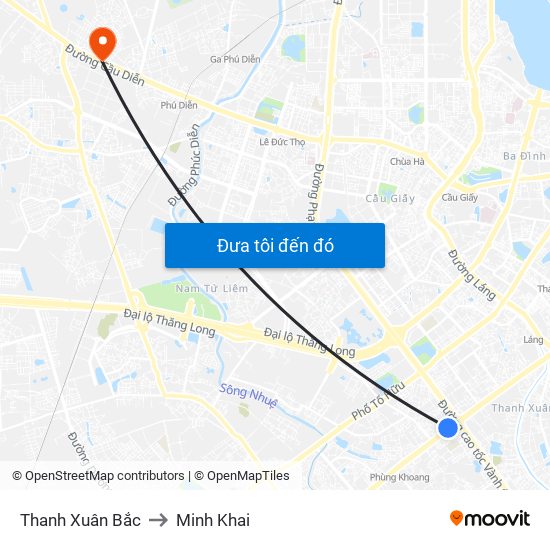 Thanh Xuân Bắc to Minh Khai map