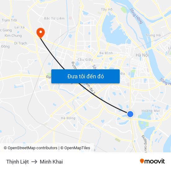 Thịnh Liệt to Minh Khai map