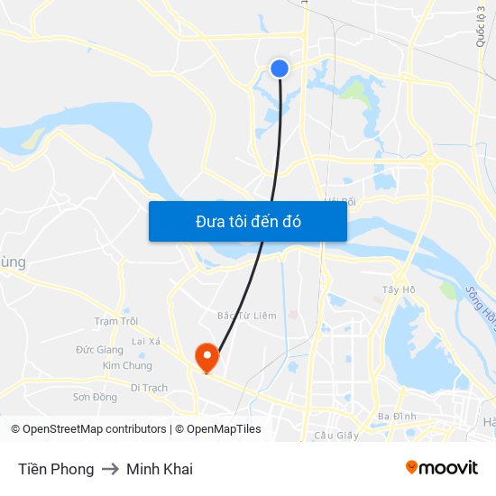 Tiền Phong to Minh Khai map