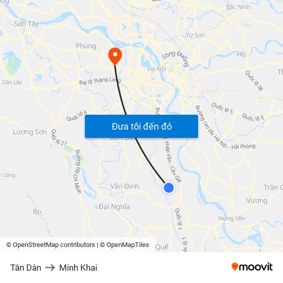 Tân Dân to Minh Khai map