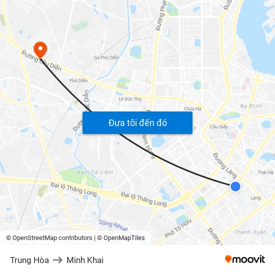 Trung Hòa to Minh Khai map