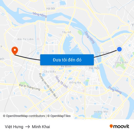 Việt Hưng to Minh Khai map