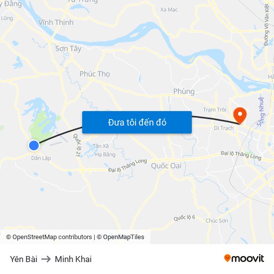 Yên Bài to Minh Khai map