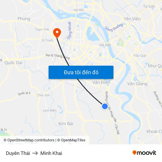 Duyên Thái to Minh Khai map