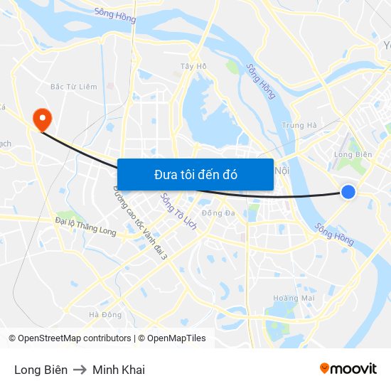 Long Biên to Minh Khai map