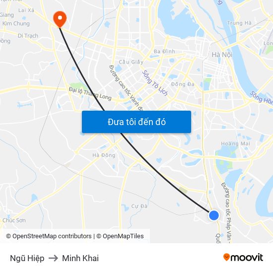 Ngũ Hiệp to Minh Khai map